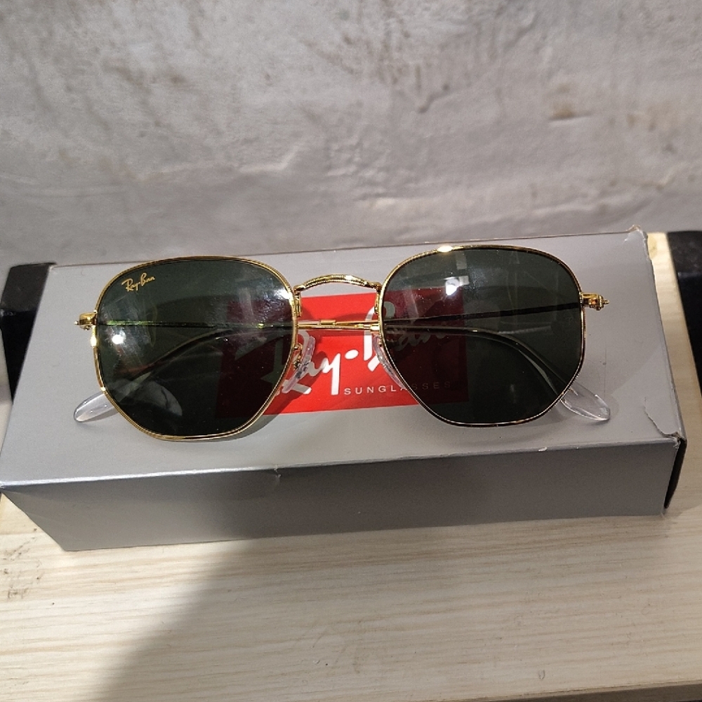 Ray-Ban Hexagonal Gold Frame Sunglasses RB 3548